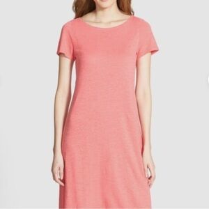 Eileen fisher pink hemp and organic cotton casual lightweight midi t shirt dress